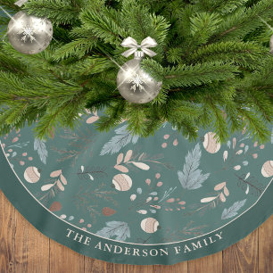 Holiday Classic Floral Winter Greenery Christmas Brushed Polyester Tree Skirt
