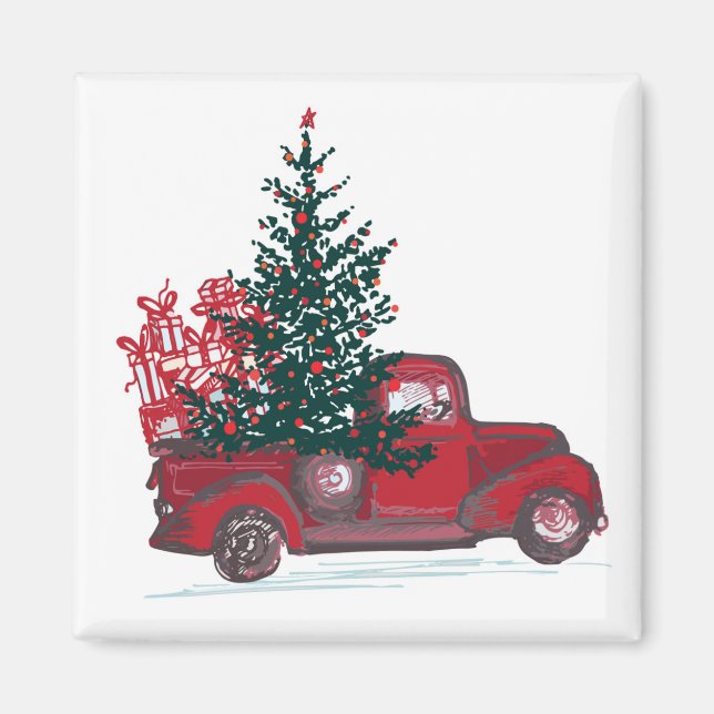 Holiday Classic Red Pickup Truck Magnet (Front)