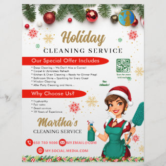 Holiday Cleaning Services Flyer Template QR Code