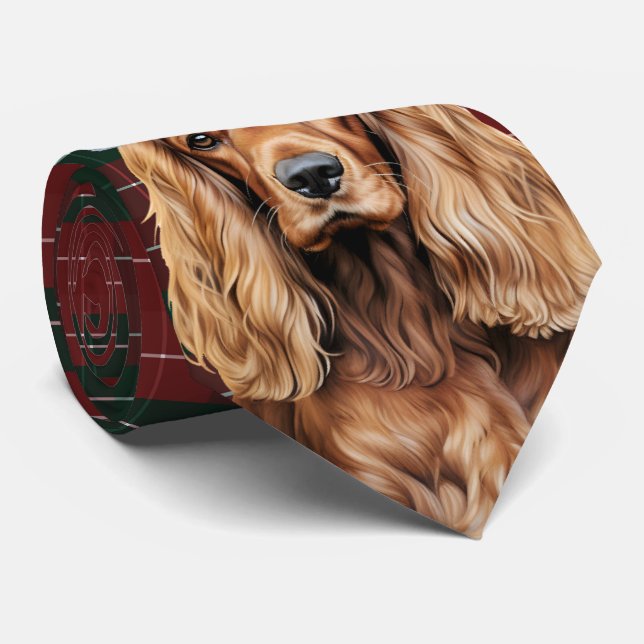Holiday Cocker Spaniel Dog with Christmas Plaid Tie (Rolled)