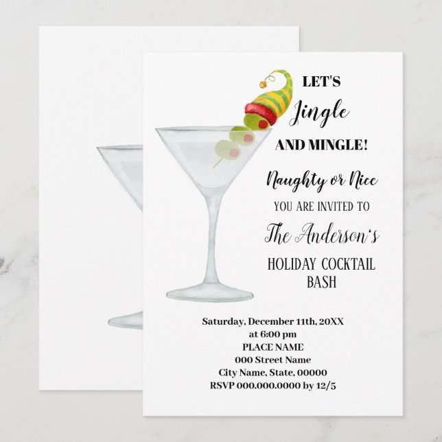 Holiday Cocktail Bash Annual Christmas Party Invitation (Front/Back)