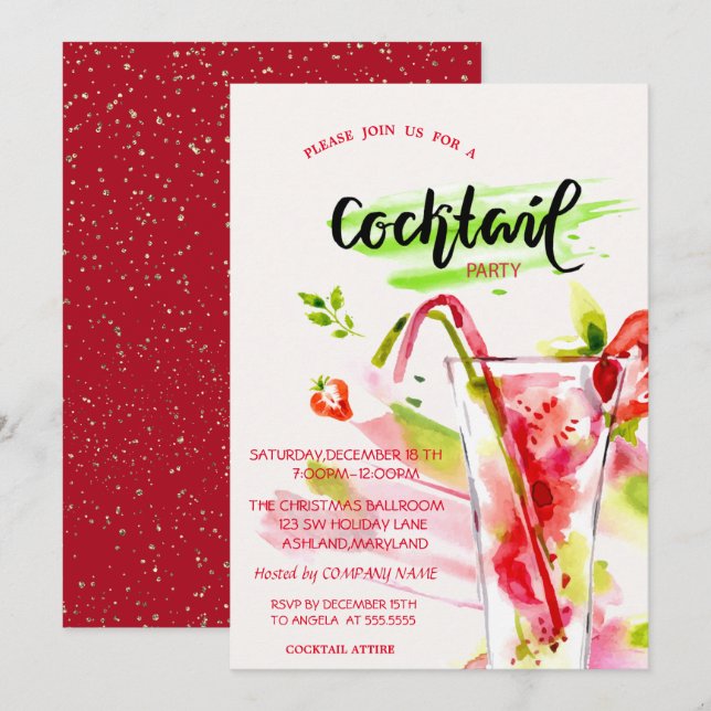 Holiday Cocktail Confetti Company Christmas I Invitation (Front/Back)