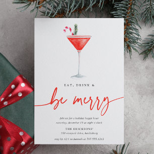 Holiday Cocktail   Eat Drink & Be Merry Party Invitation