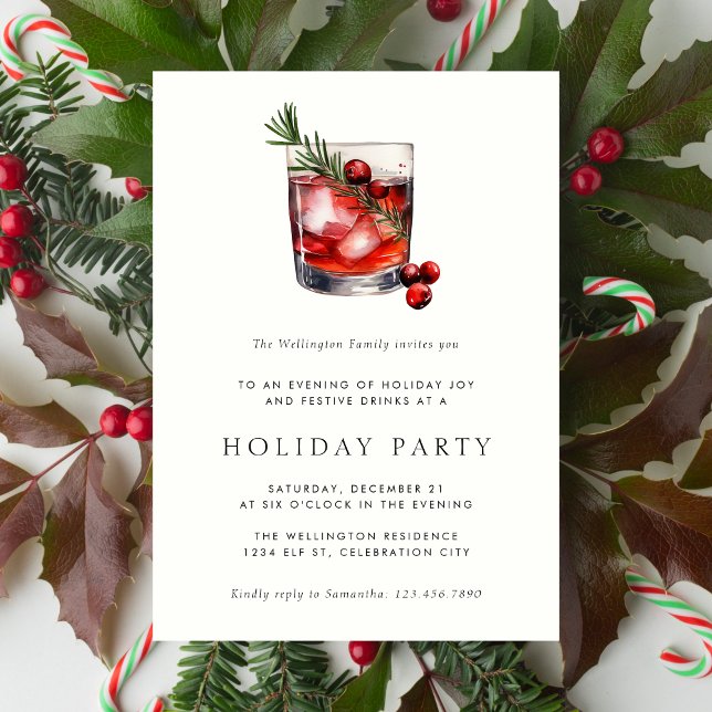 Holiday Cocktail Modern Festive Christmas Party Invitation (Creator Uploaded)