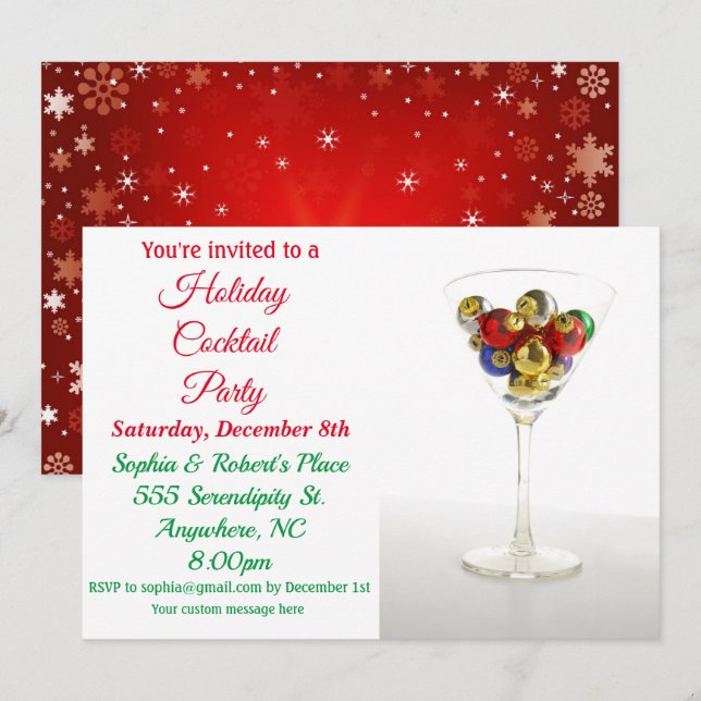 Holiday Cocktail Party Christmas Ornament Martini Invitation (Front/Back)