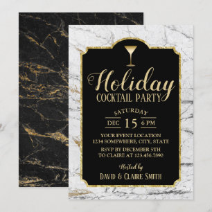 Holiday Cocktail Party Modern White Marble Invitation