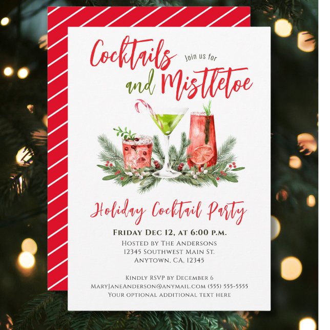 Holiday Cocktail Party Red Green Festive Drinks  Invitation (Creator Uploaded)