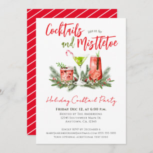 Holiday Cocktail Party Red Green Festive Drinks Invitation
