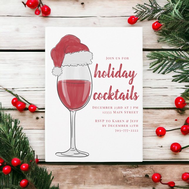 Holiday Cocktail Party / Red Wine Glass Santa Hat Invitation (Creator Uploaded)