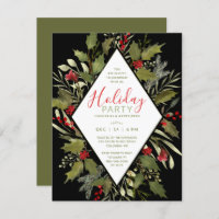 Holiday Cocktail Party Watercolor Vintage Holly