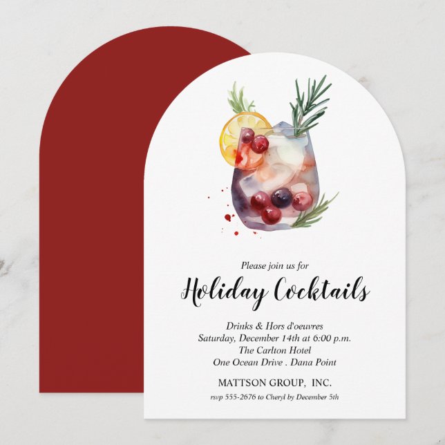 Holiday Cocktails Festive Christmas Party Invitati Invitation (Front/Back)