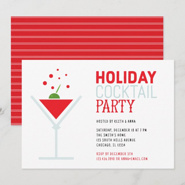 Holiday Cocktails Festive Christmas Party  Invitation (Front/Back)