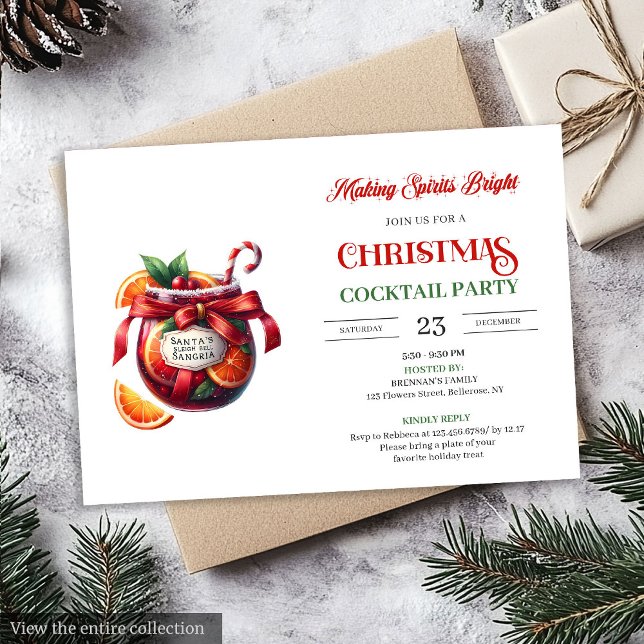Holiday Cocktails Festive Drinks Christmas Party Invitation (Elegant Holiday Cocktails Party Printable Invitation

)