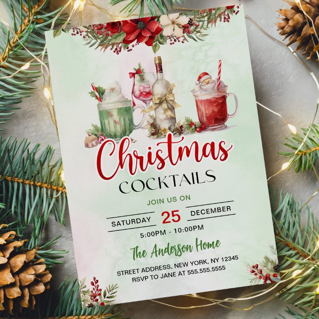 Holiday Cocktails Festive Drinks Christmas Party Invitation (Creator Uploaded)