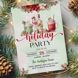 Holiday Cocktails Festive Drinks Christmas Party Invitation