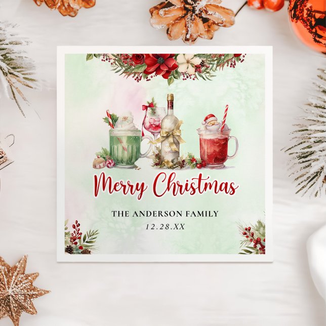 Holiday Cocktails Festive Drinks Christmas Party Napkin (Creator Uploaded)
