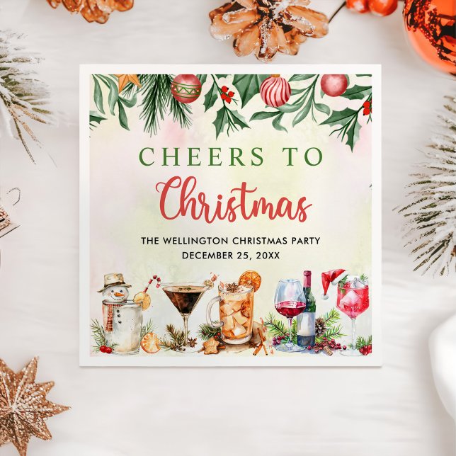 Holiday Cocktails Festive Drinks Christmas Party Napkin (Creator Uploaded)