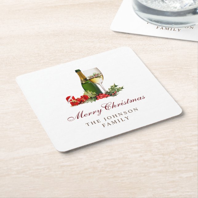 Holiday Cocktails Modern Festive Christmas Party Square Paper Coaster (Angled)
