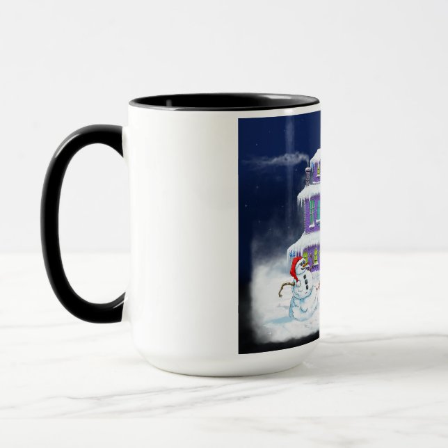 holiday coffe mug snow man christmas tree artwork (Left)