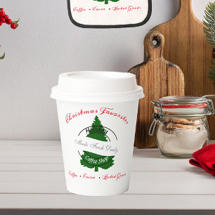 Holiday coffee shop sign paper cups
