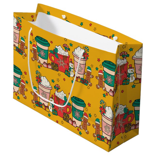 Holiday Coffee Yellow Large Gift Bag (Front Angled)