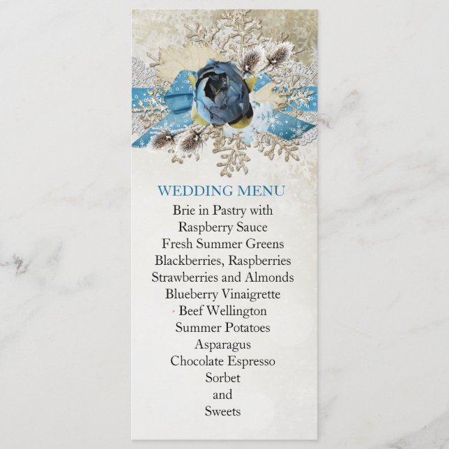 Holiday Cold Winter Ribbon Wedding Menu (Front)