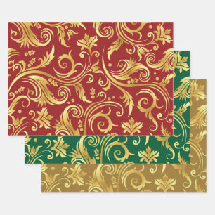 Holiday Colour Wrapping Paper Flat Sheet Set of 3