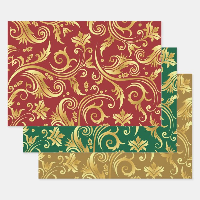 Holiday Colour Wrapping Paper Flat Sheet Set of 3 (Set)