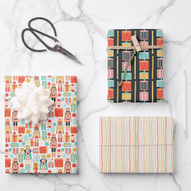 Holiday Colourful Nutcracker Wrapping Paper Sheet (Front)
