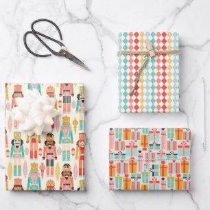 Holiday Colourful Pastel Nutcracker Collage Wrapping Paper Sheet