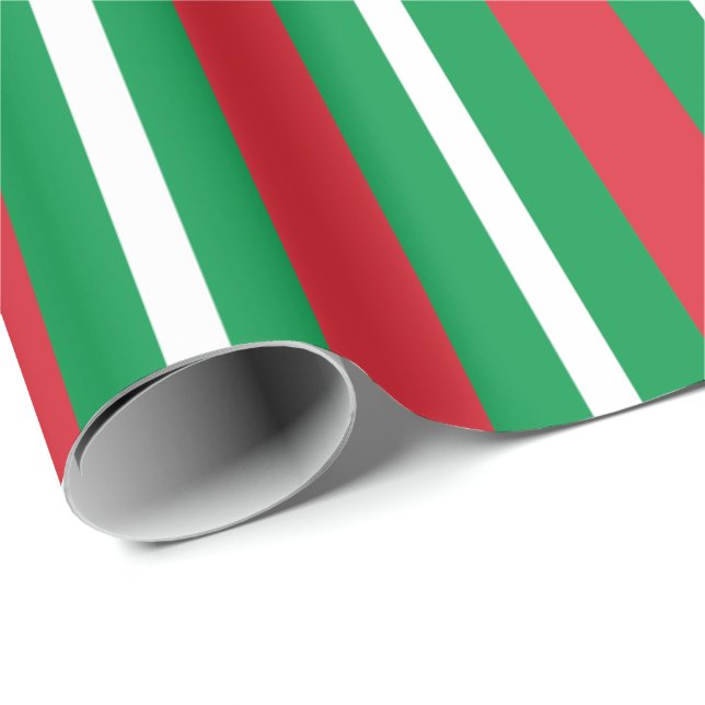 Holiday Colours Green Red White Stripes Wrapping Paper (Roll Corner)