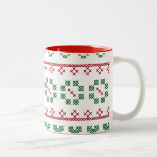 Holiday Colours Sampler Style Cross Stitch Mug