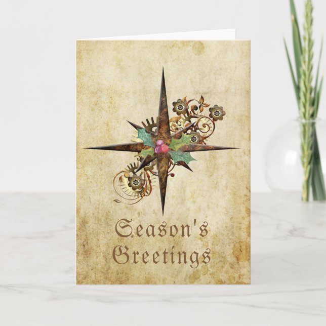 Holiday Compass Star Steampunk Customisable Card (Front)
