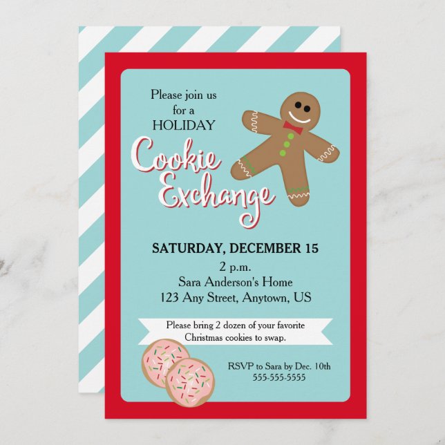 Holiday Cookie Exchange, Gingerbread Man Invitation (Front/Back)