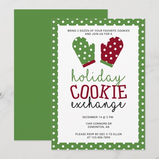 Holiday Cookie Exchange Party Christmas Oven Mitts Invitation (Front/Back)