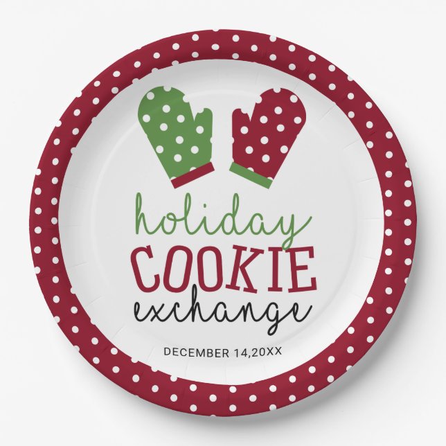 Holiday Cookie Exchange Party Christmas Oven Mitts Paper Plate (Front)