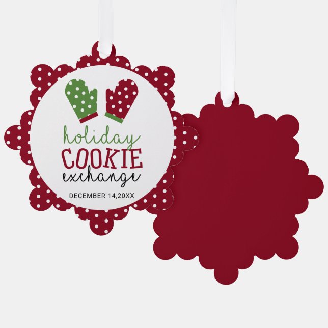 Holiday Cookie Exchange Party Christmas Oven Mitts Tree Decoration Card (Front/Back)