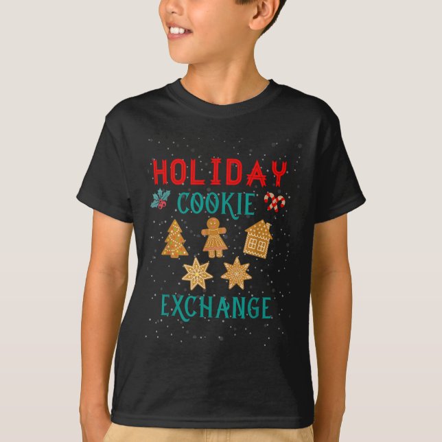 Holiday Cookie Exchange With Santa Xmas Cookie Bak T-Shirt (Front)