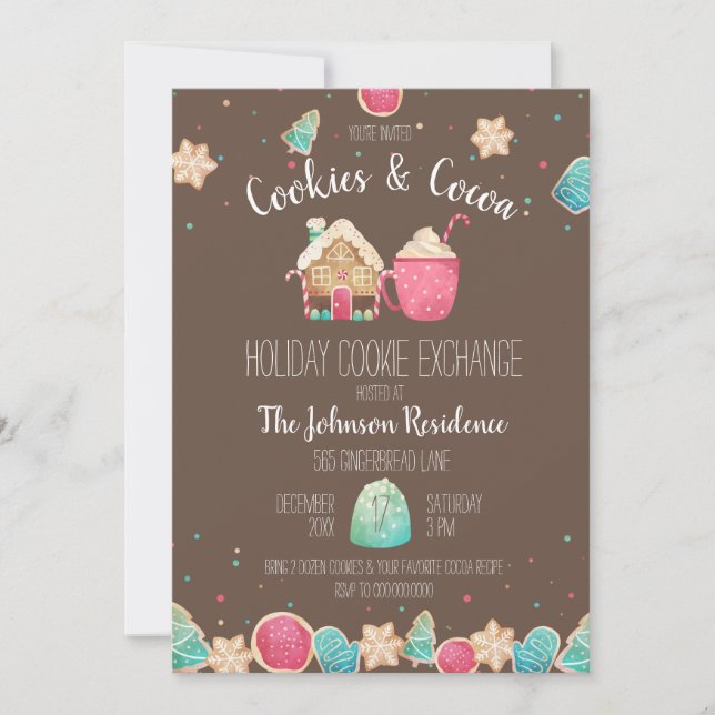 Holiday Cookie Swap Cookies & Cocoa Chocolate Invitation (Front)