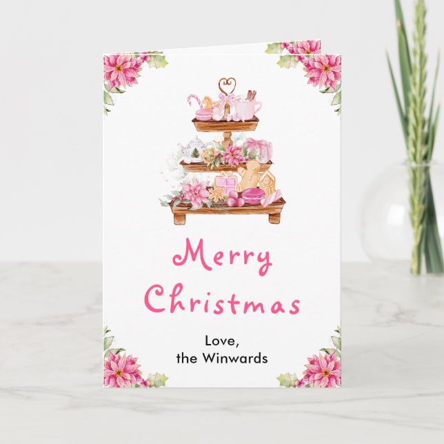 Holiday Cookies and Cocoa Pink Merry Christmas Card (Front)
