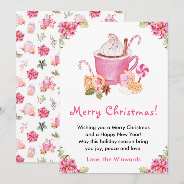 Holiday Cookies and Cocoa Pink Merry Christmas Card (Front/Back)