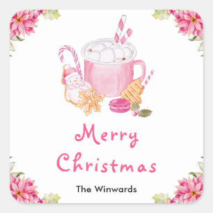 Holiday Cookies and Cocoa Pink Merry Christmas Square Sticker