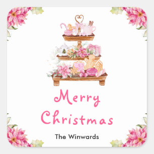 Holiday Cookies and Cocoa Pink Merry Christmas Square Sticker