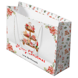 Holiday Cookies and Cocoa Red Merry Christmas Large Gift Bag