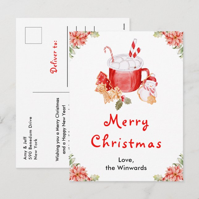 Holiday Cookies and Cocoa Red Merry Christmas Postcard (Front/Back)
