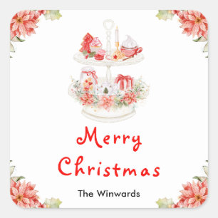 Holiday Cookies and Cocoa Red Merry Christmas Square Sticker