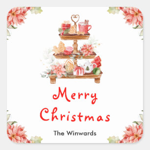 Holiday Cookies and Cocoa Red Merry Christmas Square Sticker
