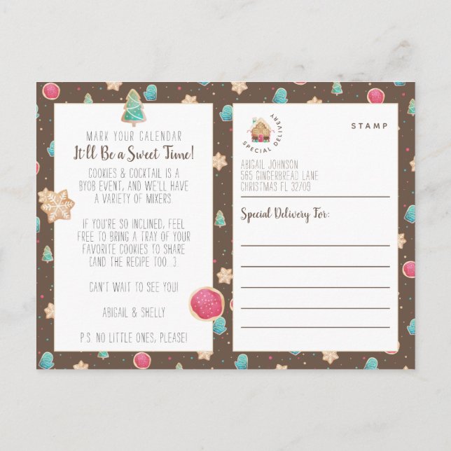 Holiday Cookies & Cocktails Budget Party Invite Postcard (Back)