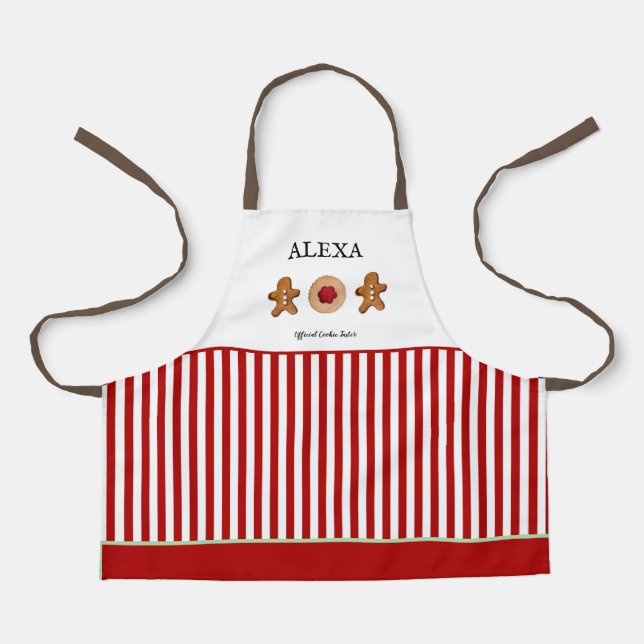 Holiday cookies red and white Kids stripe Apron (Front)