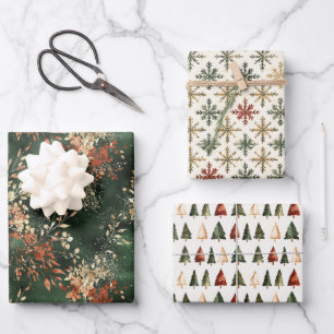 Holiday Coordinating Colors Set of 3 Wrapping Paper Sheet